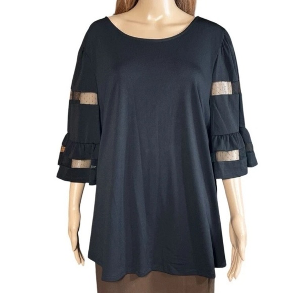 Adrianna Papell Black Blouse with Mesh Sleeve Details - Picture 10 of 11